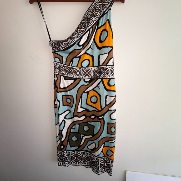 DVF Diane Von Furstenberg Societes One Shoulder 100% Silk Dress Aztec Stretch 2 - Picture 5 of 15